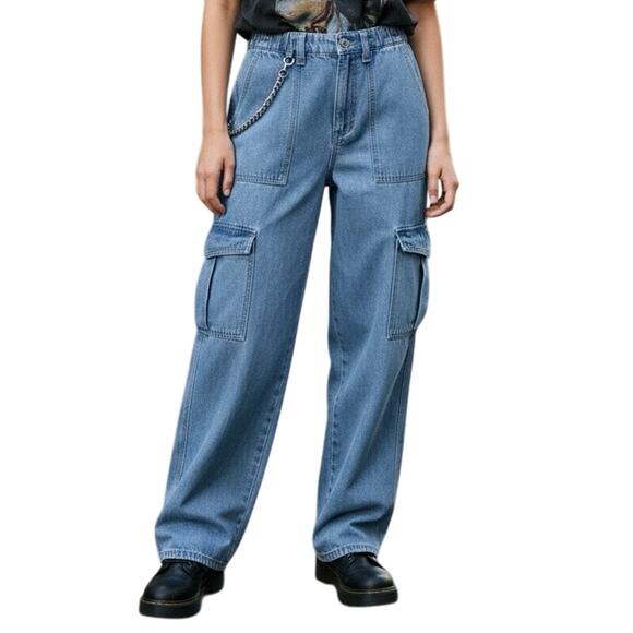 Simple Society cargo straight leg jeans y2k grunge 90’s 00’s high rise size 27 - Picture 1 of 10